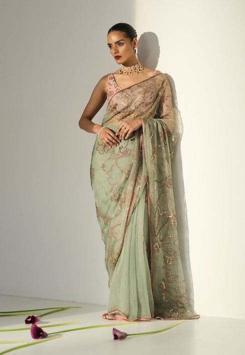 Green mansa sari