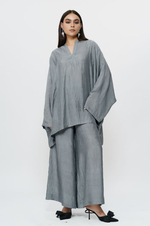 Grey kaftan kurta with broad pants