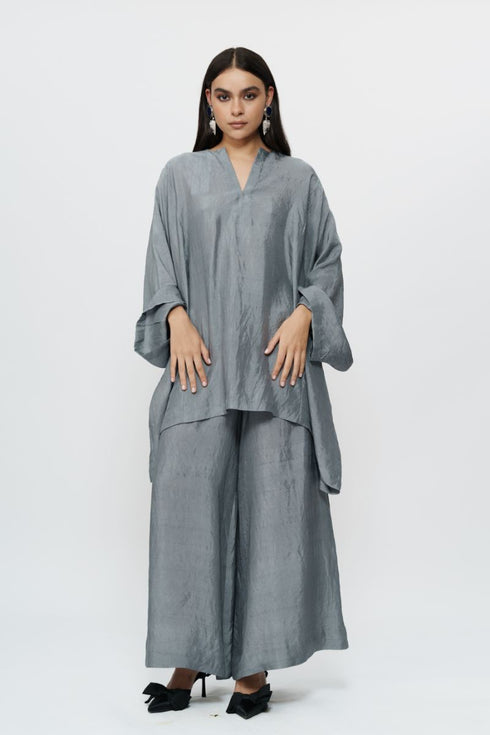 Grey kaftan kurta with broad pants