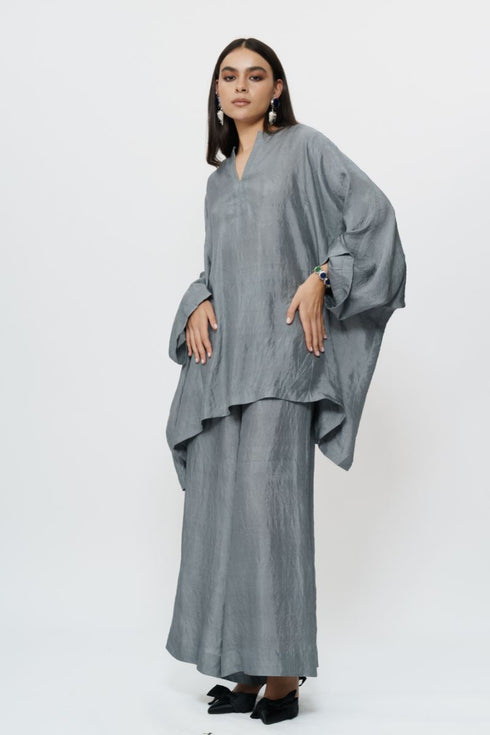 Grey kaftan kurta with broad pants