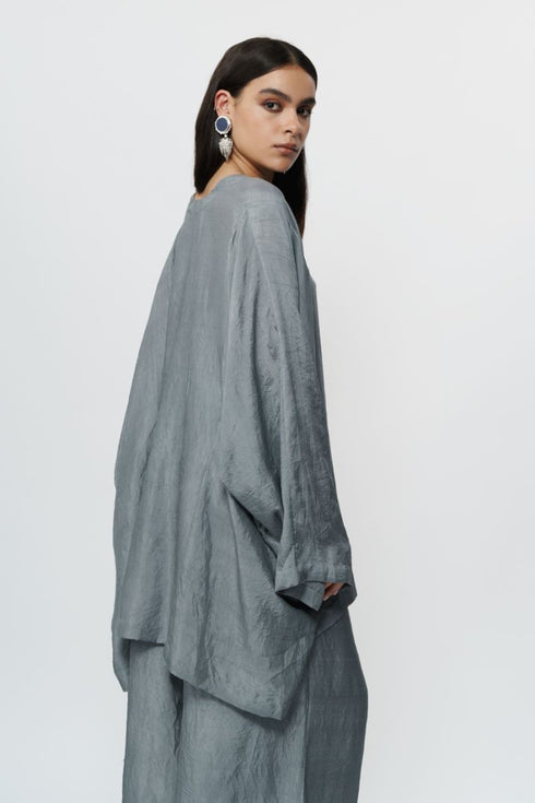 Grey kaftan kurta with broad pants