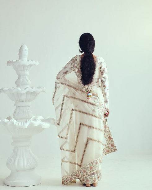 Gul Posh ivory multicolor embroidered sari with blouse