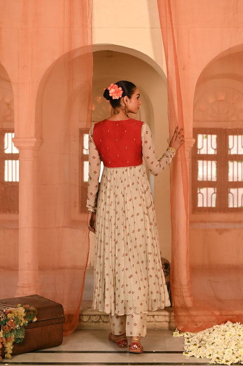 Gulal beige and red anarkali set