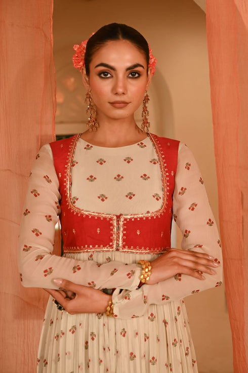 Gulal beige and red anarkali set