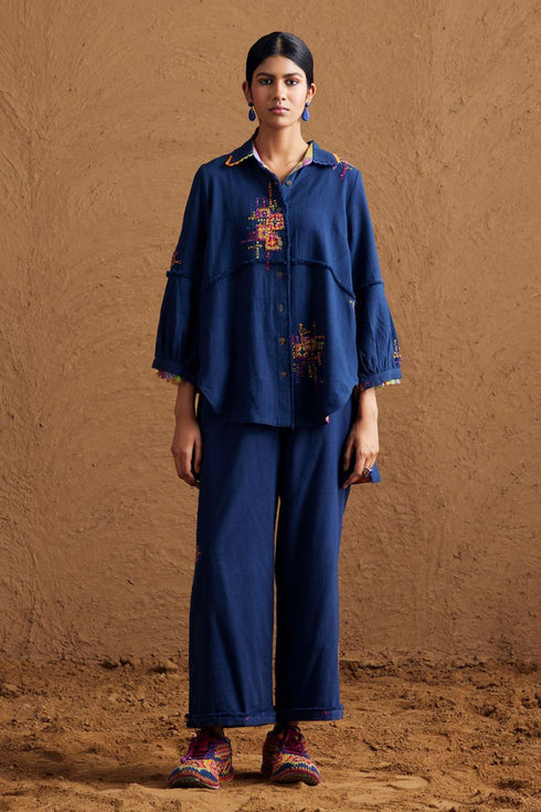 Gulzaar blue high low shirt