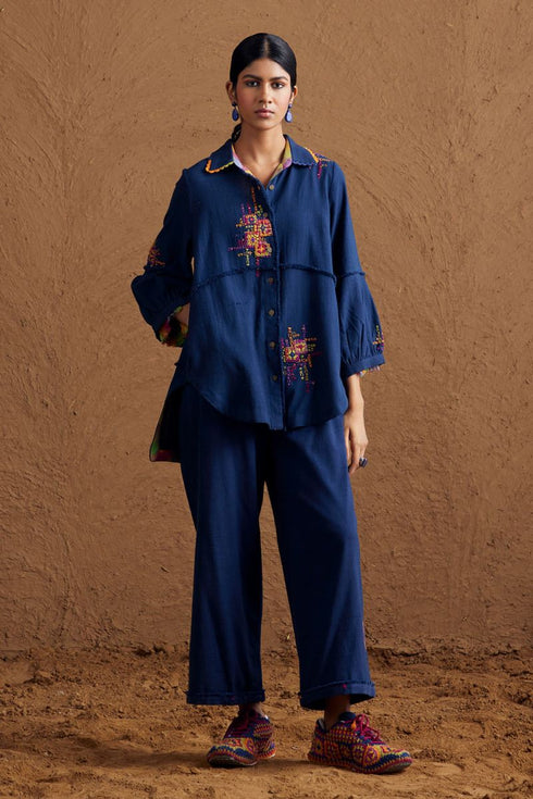 Gulzaar blue high low shirt