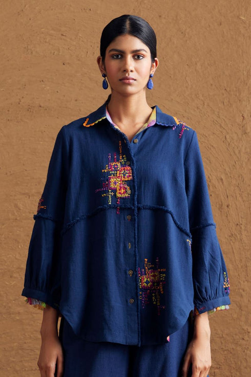 Gulzaar blue high low shirt