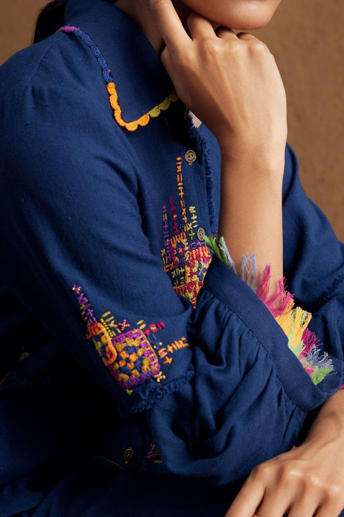 Gulzaar blue high low shirt