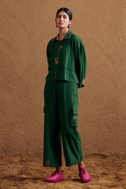 Gulzaar green crop shirt