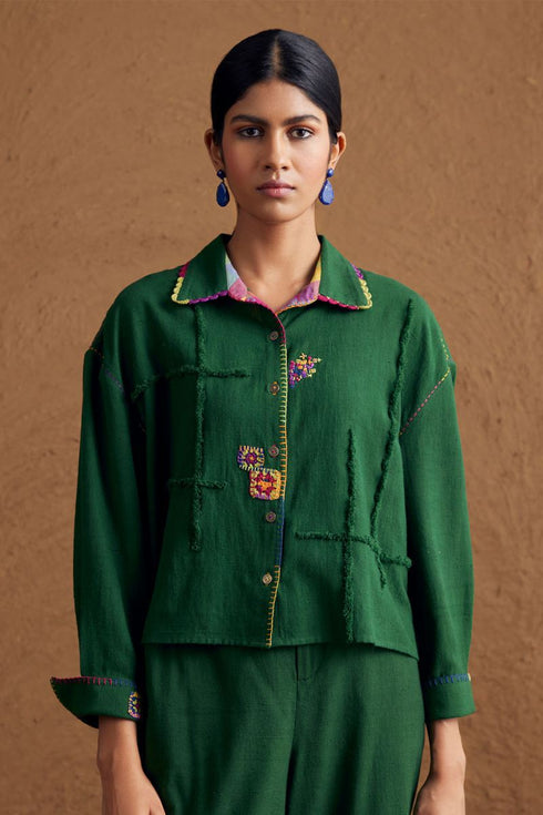 Gulzaar green crop shirt
