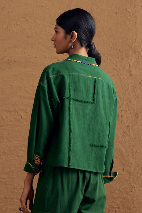 Gulzaar green crop shirt