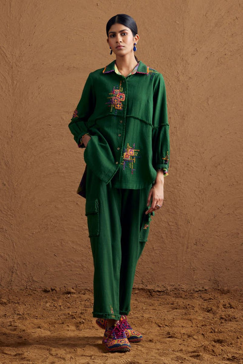 Gulzaar green high low shirt