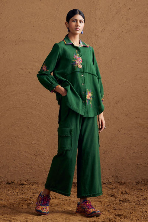 Gulzaar green high low shirt