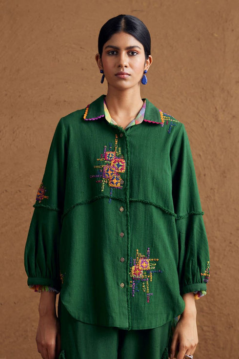 Gulzaar green high low shirt