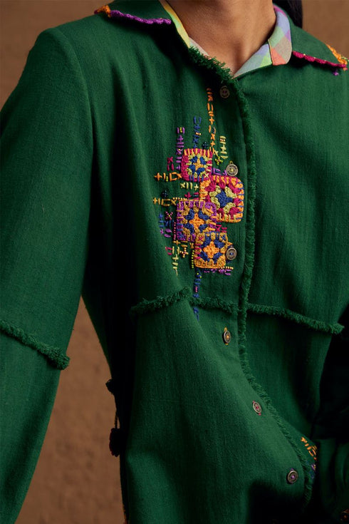 Gulzaar green high low shirt