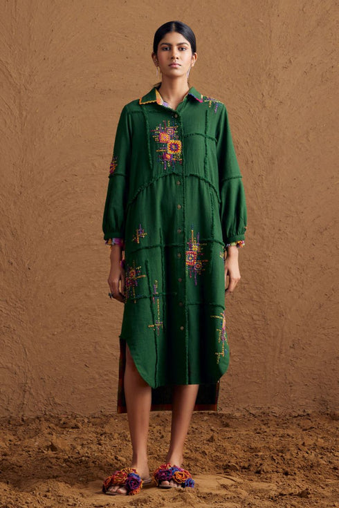 Gulzaar green shirt dress