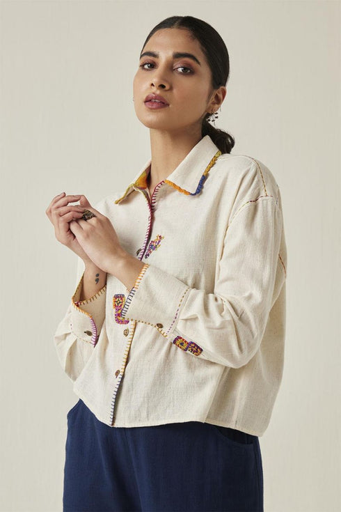 Gulzaar off-white crop shirt