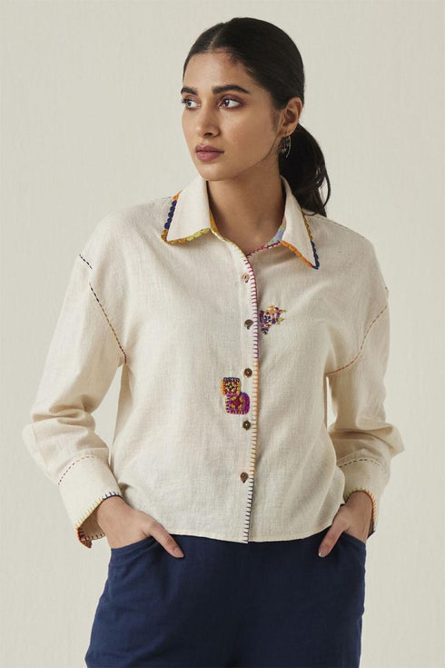 Gulzaar off-white crop shirt