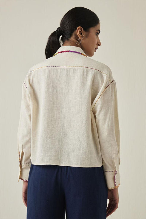 Gulzaar off-white crop shirt