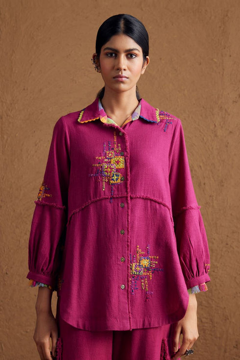 Gulzaar pink high low shirt