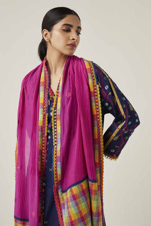 Gulzaar pink lace stole