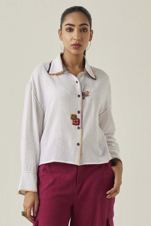 Gulzaar white crop shirt