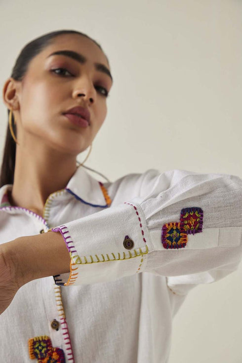 Gulzaar white crop shirt