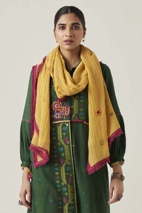Gulzaar yellow frayed stole