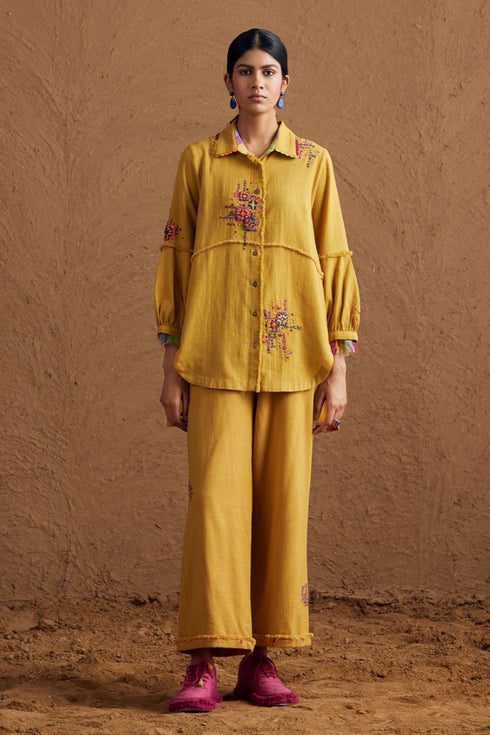 Gulzaar yellow high low shirt