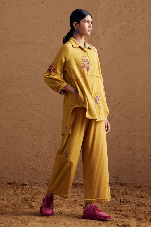 Gulzaar yellow high low shirt