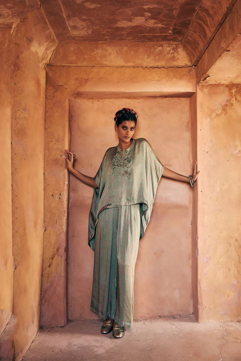 Haldi Nashpal blue cowl co-ord set