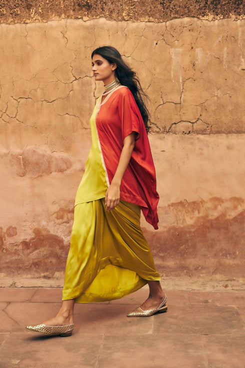 Haldi Nashpal half-and-half green kaftan skirt set