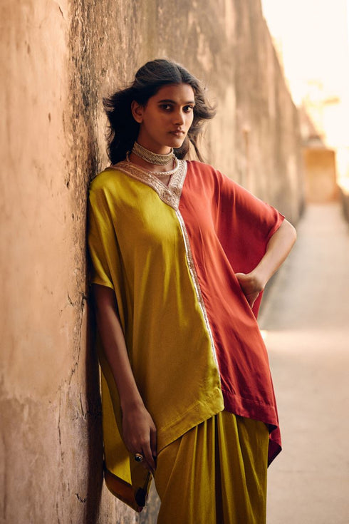 Haldi Nashpal half-and-half green kaftan skirt set