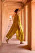 Haldi Nashpal long V neck yellow kaftan set