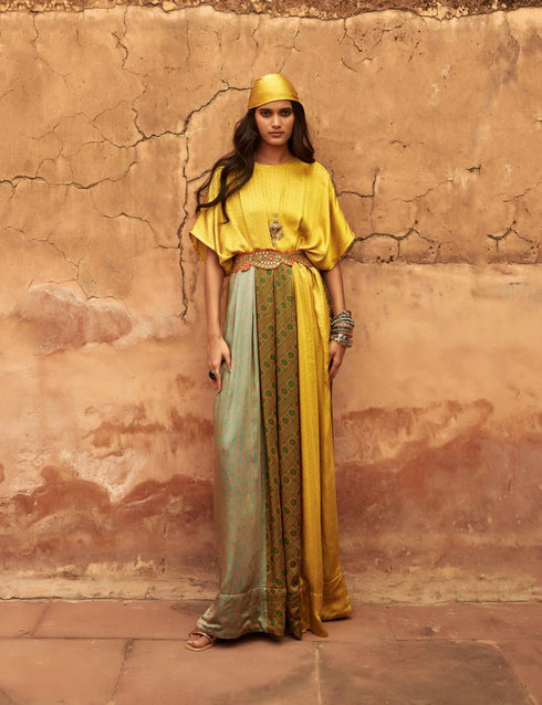 Haldi Nashpal multicolor dress with embroidered belt