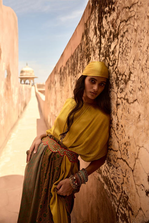 Haldi Nashpal multicolor dress with embroidered belt