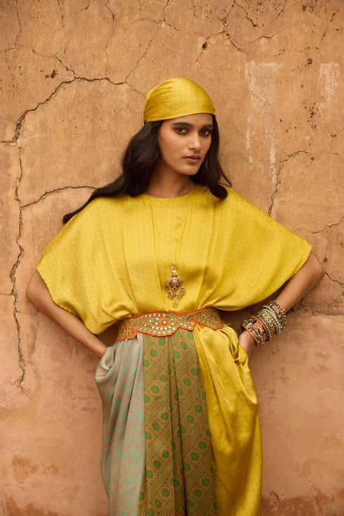 Haldi Nashpal multicolor dress with embroidered belt