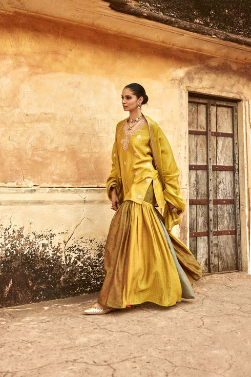 Haldi Nashpal multicolor short kurti Sharara set