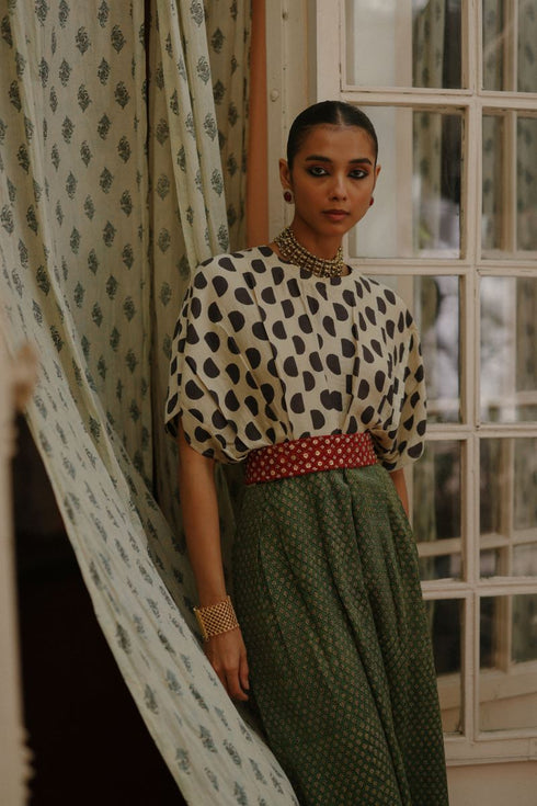 Halfmoon white and green dress