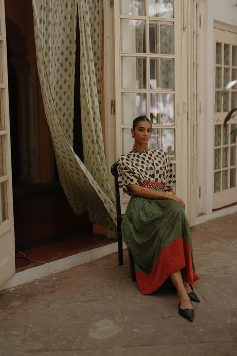 Halfmoon white and green dress