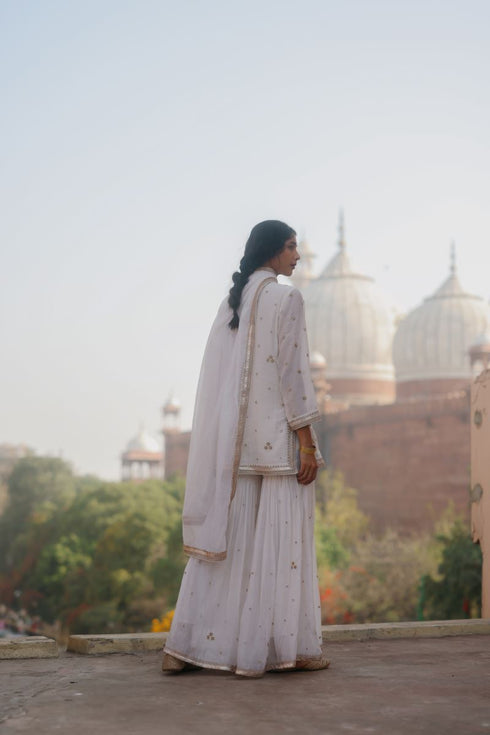 Halfmoon white Sharara set