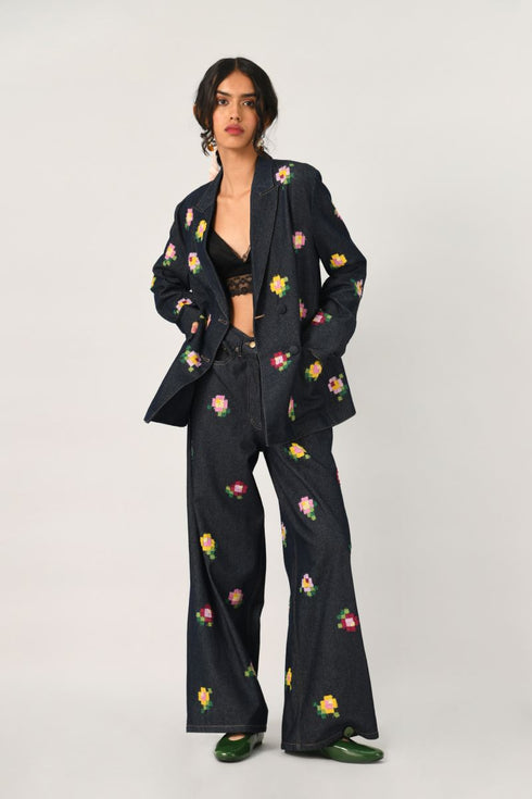 Hezhangensis embroidered wide-leg jeans