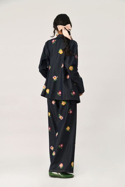 Hezhangensis embroidered wide-leg jeans