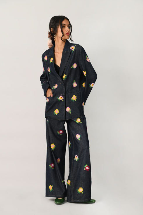 Hezhangensis embroidered wide-leg jeans