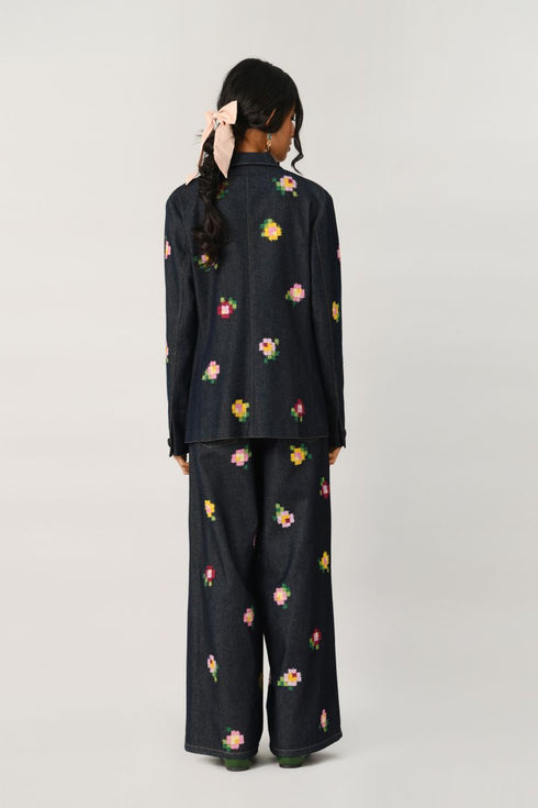 Hezhangensis embroidered wide-leg jeans