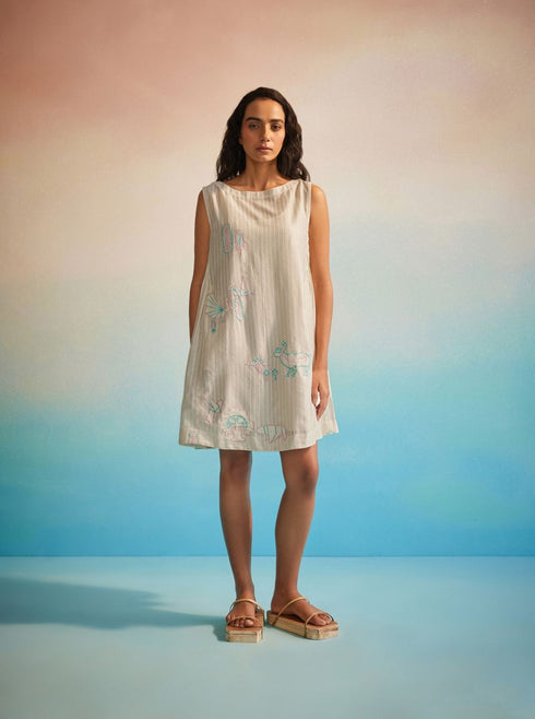 Hiroko ivory pleated dress