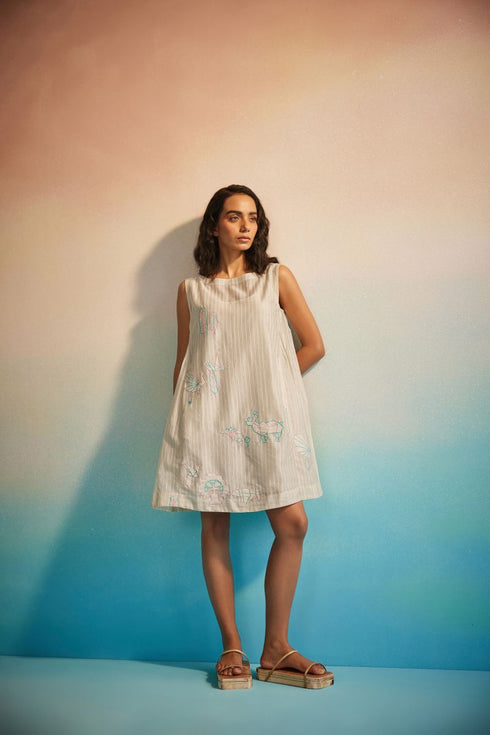 Hiroko ivory pleated dress