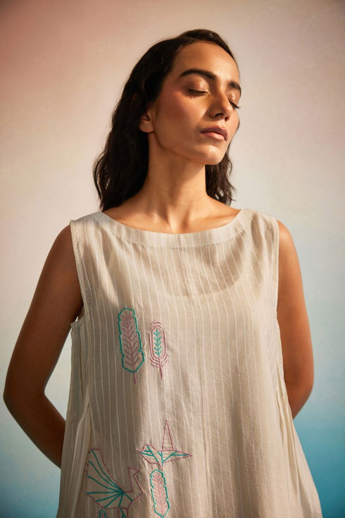 Hiroko ivory pleated dress