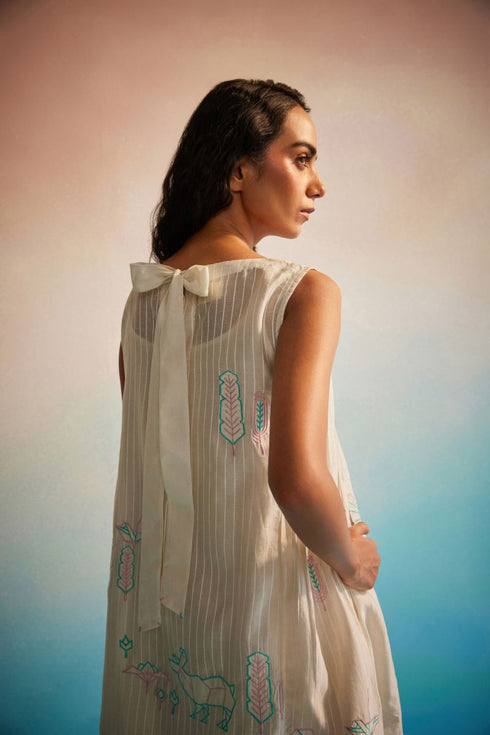 Hiroko ivory pleated dress