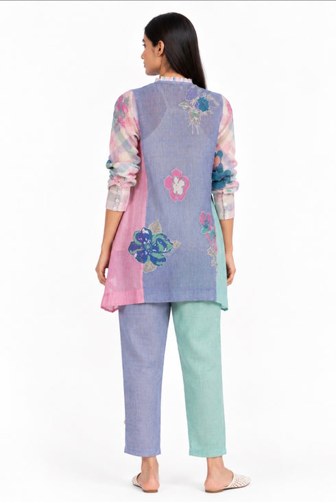 Multicolor floral printed applique top